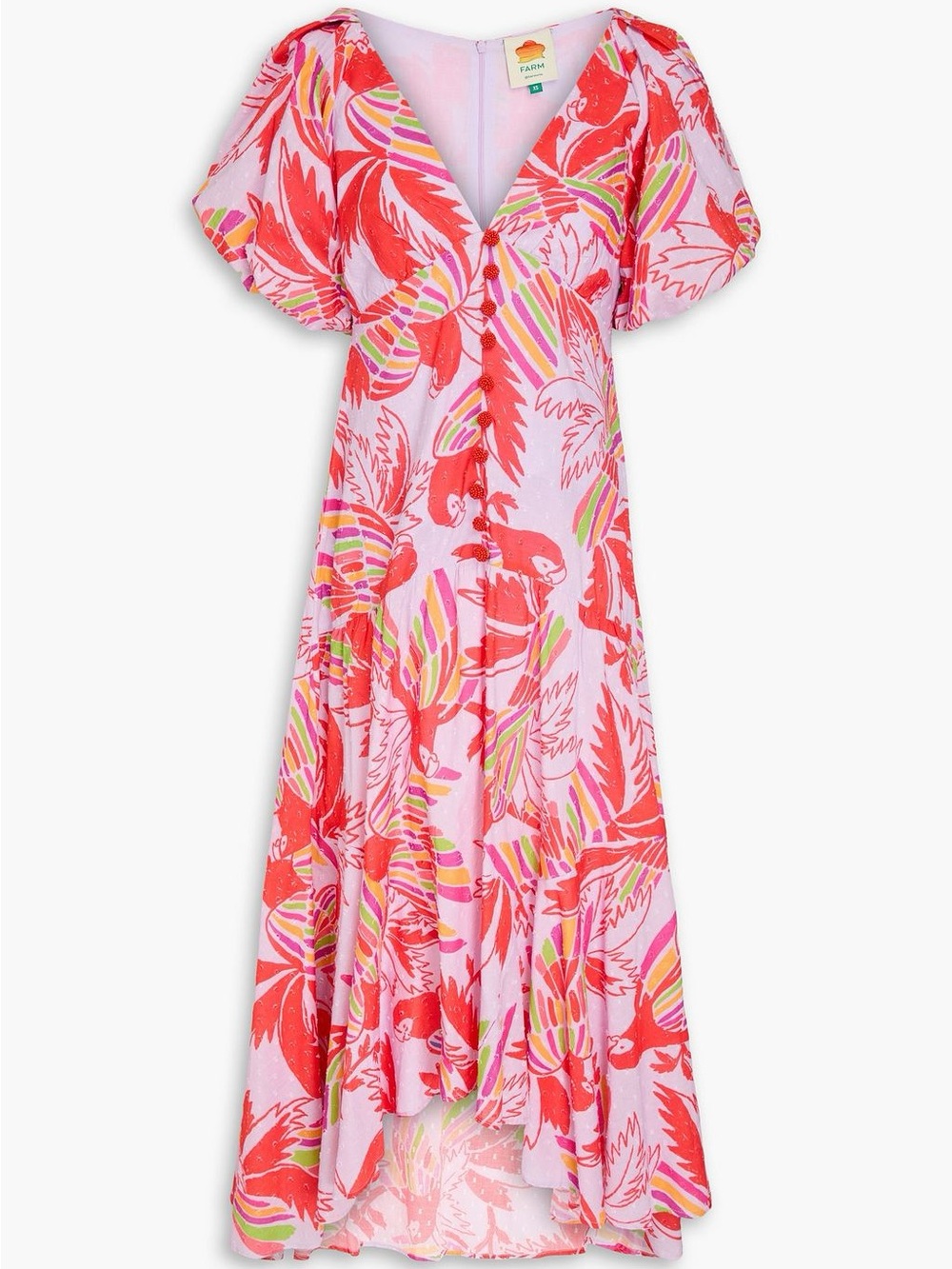 FARM Rio Red & Pink Palm-Print High-Low Maxi Dress